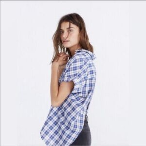 MADEWELL Central Open-Back Linus Plaid Button Up Top Oversized Short Sleeve XL